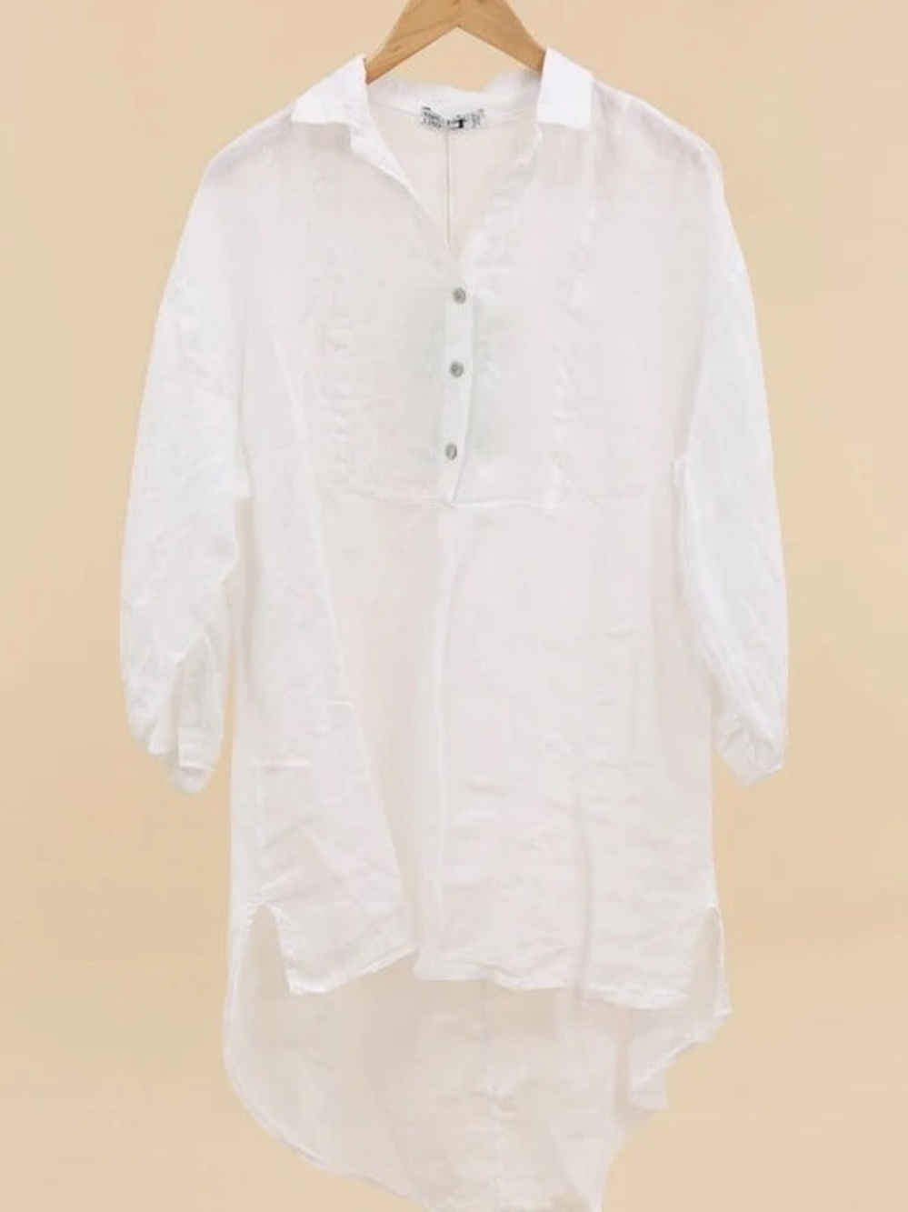 Tempo Paris White Button-Front Linen Tunic